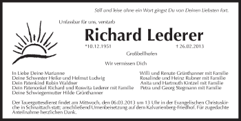 Traueranzeige von Richard Lederer von Pegnitz-Zeitung